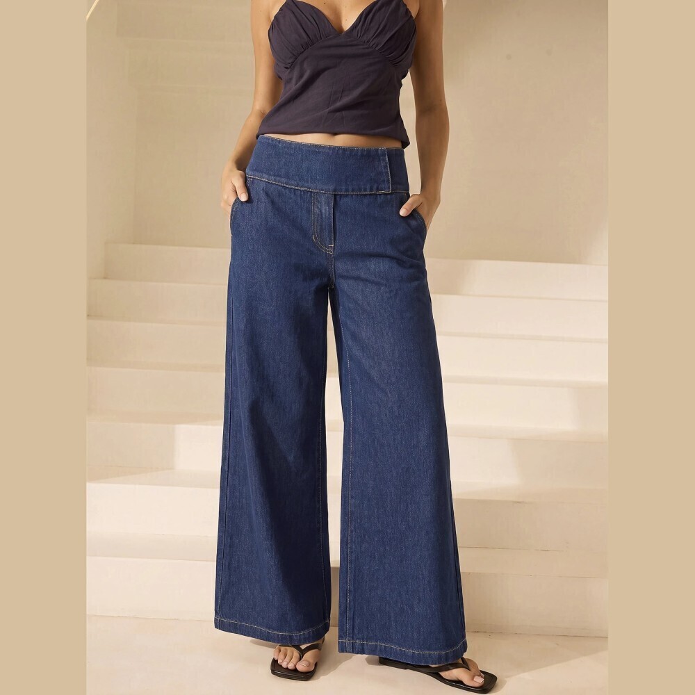 Dark Wash Wide Leg Tall Waistband Extra Long Denim Jeans